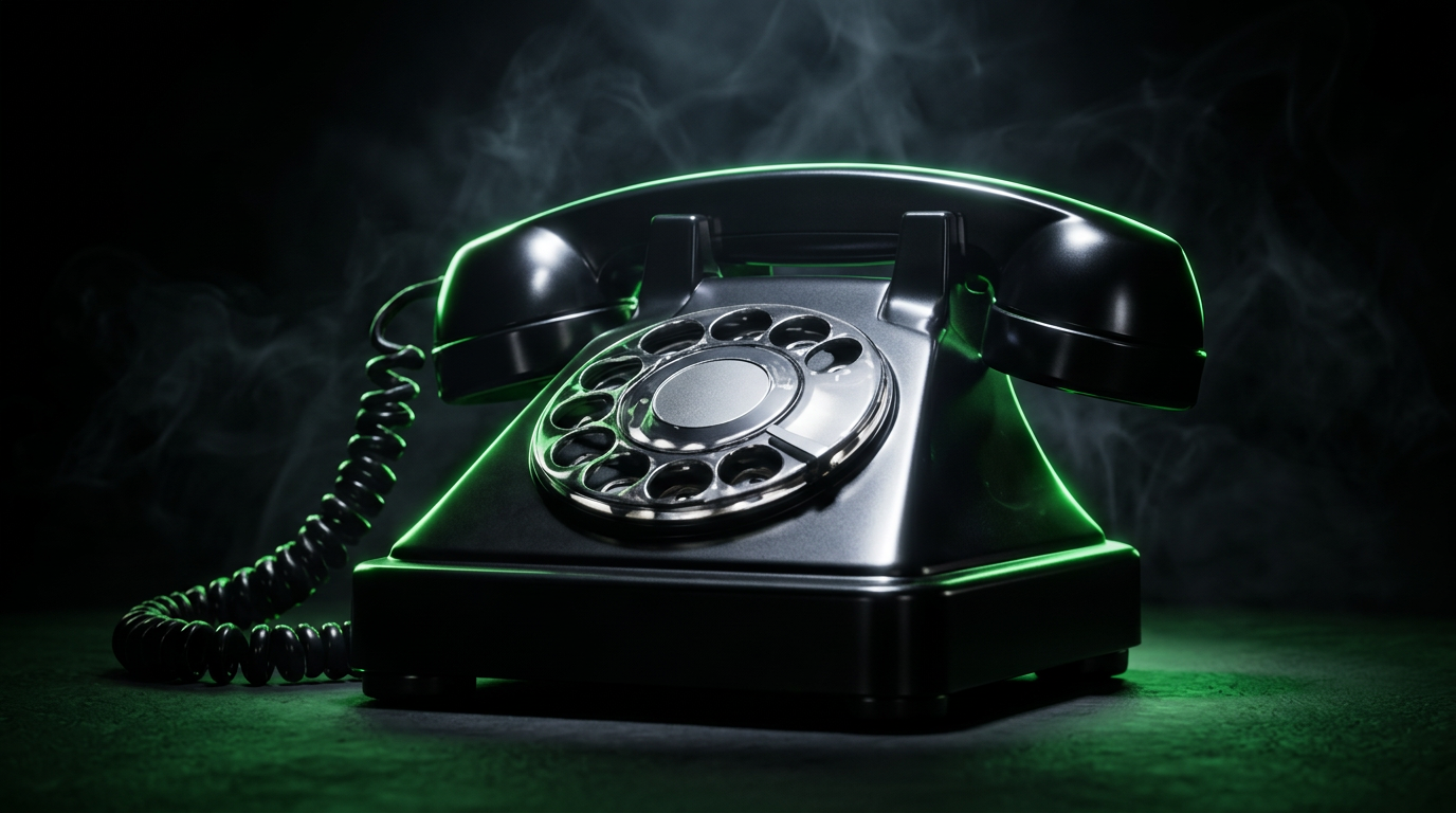 Retro swart telefoon met groen gloed